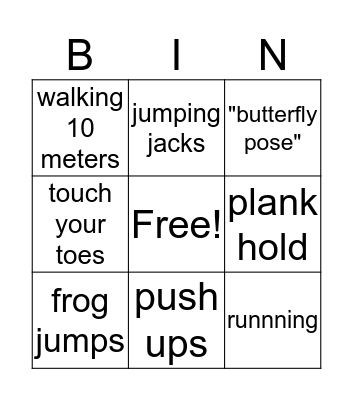Types of Exercise Bingo Card