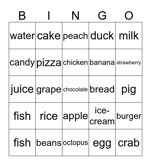 Food bingo Card