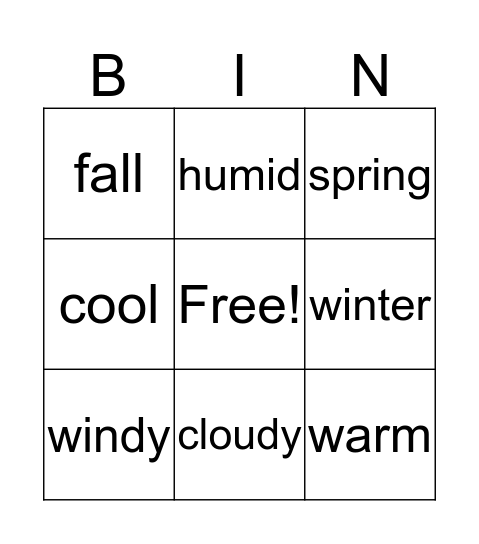 Weather Bingo Card