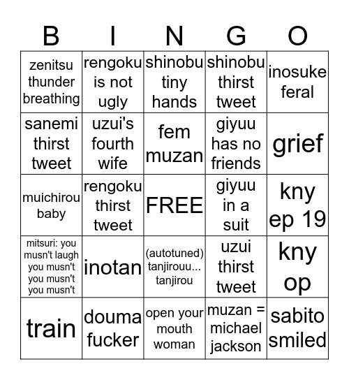 knytwt bingo Card