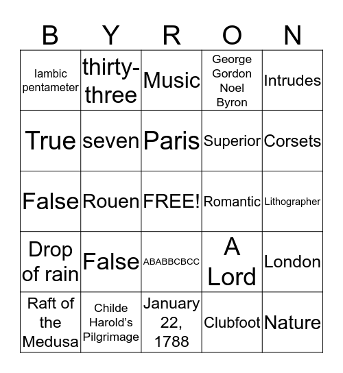 Byron Bingo! Bingo Card