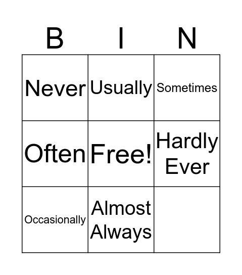 Adverbs Of Frequency Bingo Card