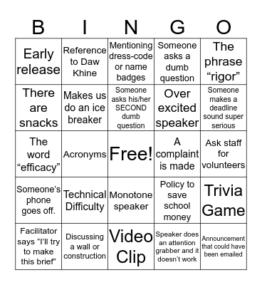 Staff Bingo Card