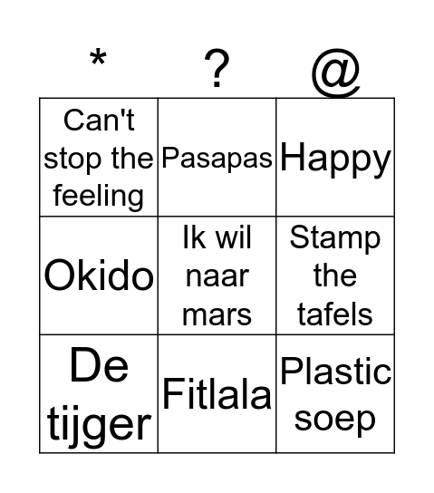 Muziek Bingo Neptunes Bingo Card