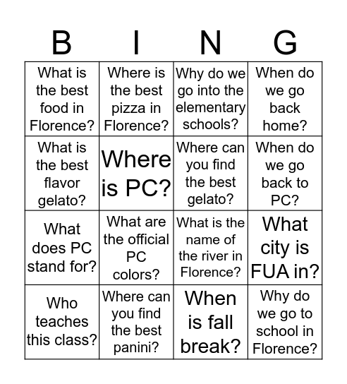 Bingo with a Twist! Bingo Card