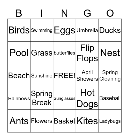 "SPRING FLING" Bingo Card