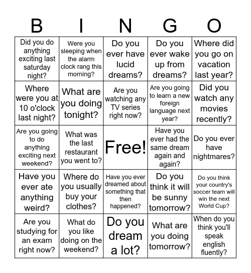 Ask, and answer: Bingo Card