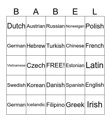 The Tower of Babel Bingo Card