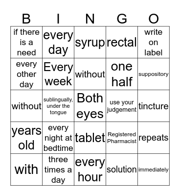 Bingo: Abbreviations 101-150 Bingo Card
