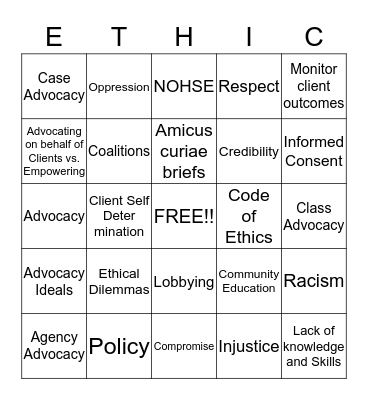 The Ethics of BINGO Advocacy Bingo Card