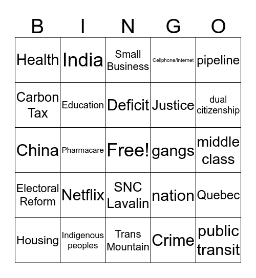 Federal Election Bingo! Bingo Card