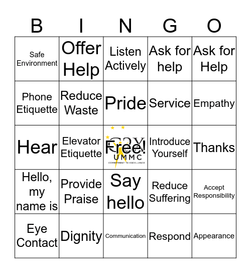 Patient Experience  Bingo Card