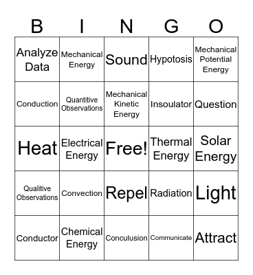 Energy Bingo Card