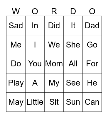 Sight Words!!!  Bingo Card