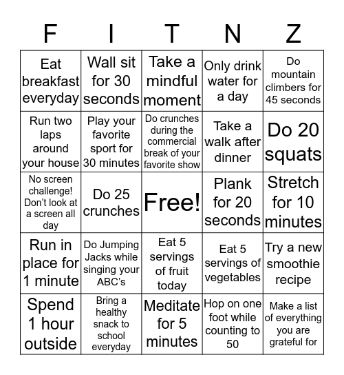 FITNZ Bingo Card