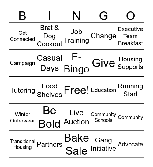 RPU United Way E-Bingo Card