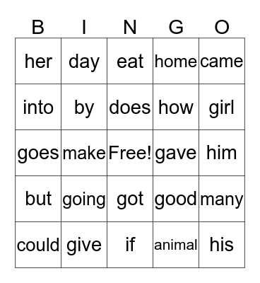 Power Words Bingo Card