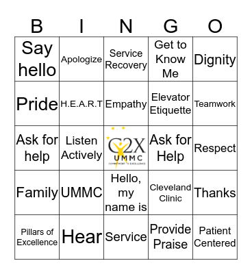 Patient Experience  Bingo Card