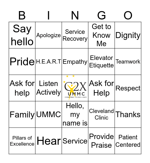 Patient Experience  Bingo Card