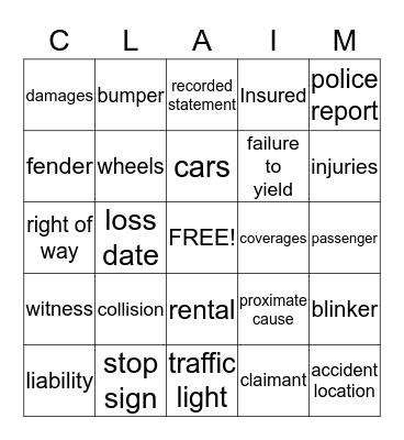 Claims Bingo Card