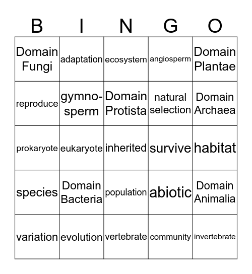 Ch. 4 Organization of Life Bingo Card