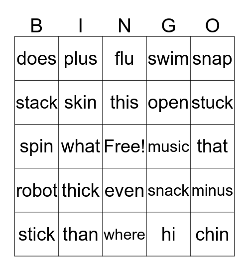 Letterland Words Week 5 Bingo Card