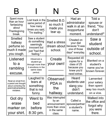 Devolson Bingo "The Dark, Evil Vortex of Late September, October, and November" Bingo Card