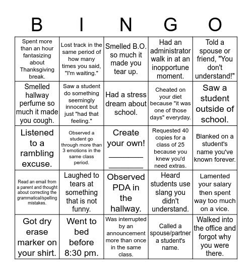 Devolson Bingo "The Dark, Evil Vortex of Late September, October, and November" Bingo Card