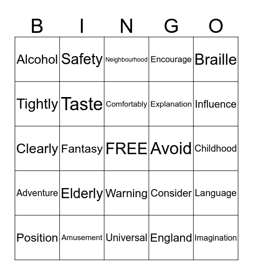 LESSON 5 and LESSON 6 Bingo Card