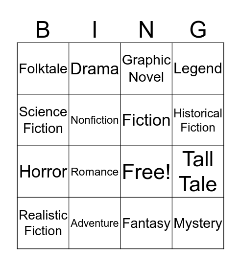 Genre Studies Bingo Card