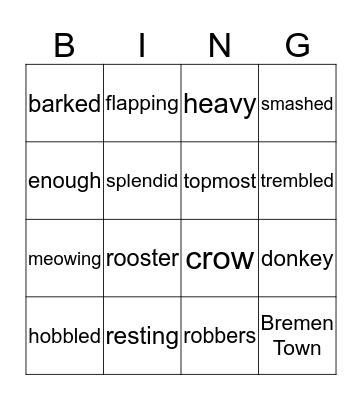 The Animal Band Bingo Card