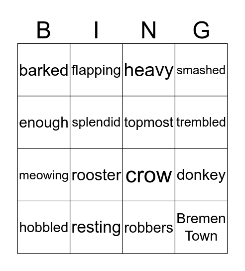 The Animal Band Bingo Card