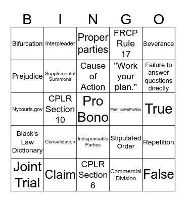 New York Practice Bingo Card