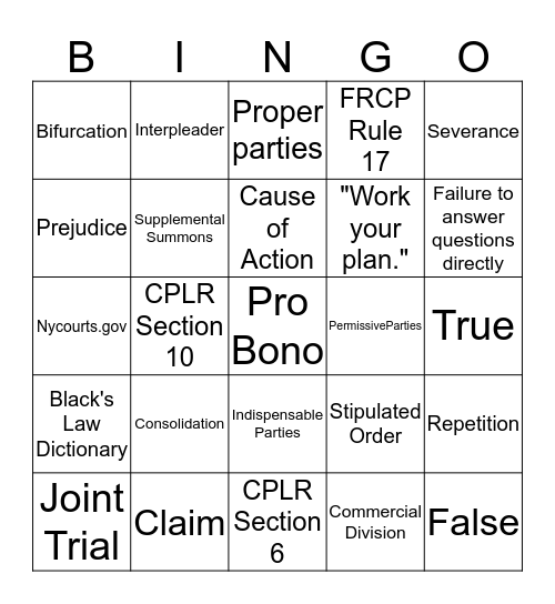 New York Practice Bingo Card