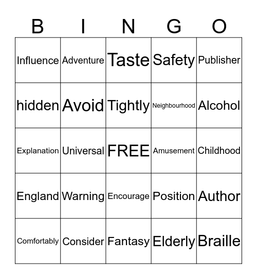 LESSON 5 and LESSON 6 Bingo Card