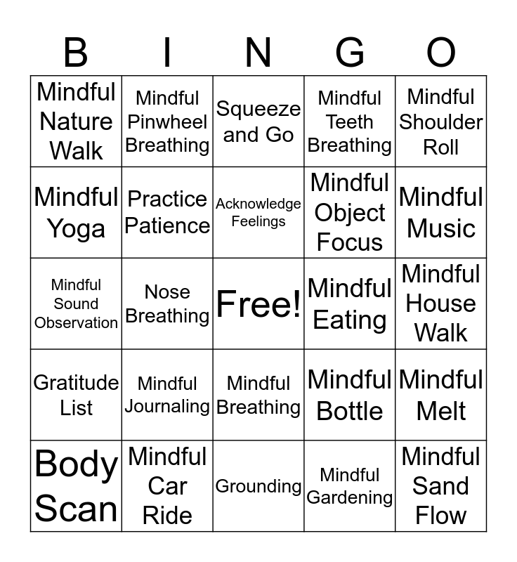 Mindfulness Bingo Card