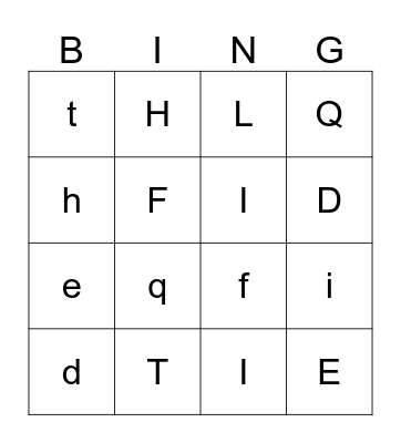 Upper and Lowercase Letters Bingo Card