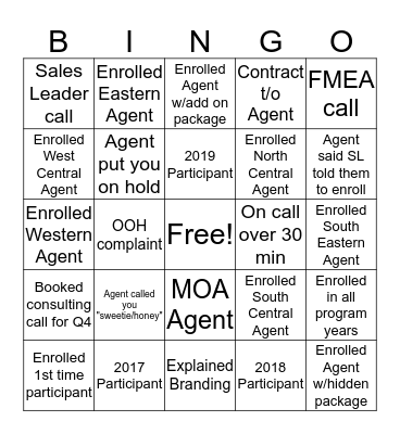 Open Enrollment Bingo Card