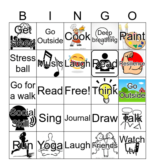 Coping Skills Bingo Card