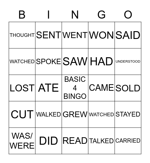 SIMPLE PAST BINGO Card