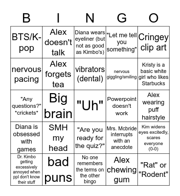 Dr. Kimbo's Bingo Card