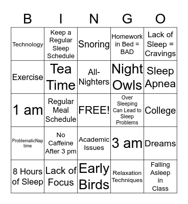 You Snooze You Lose Bingo Card