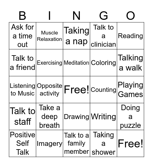 Coping Skill BINGO Card