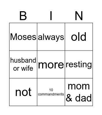 The Ten Commandments Bingo Card