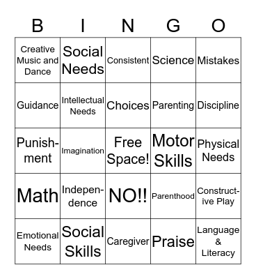 Parenting Bingo Card