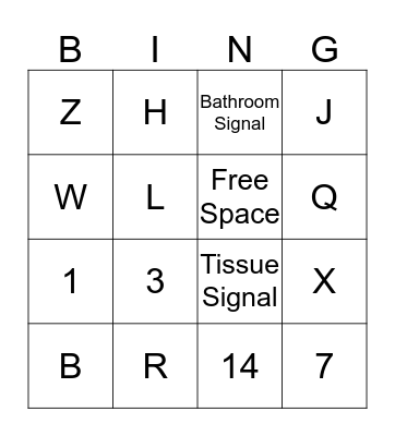 ASL Bingo Card