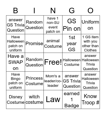 GS Halloween Bingo Card