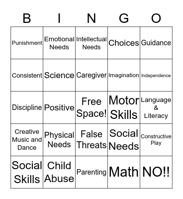 Parenting Bingo Card