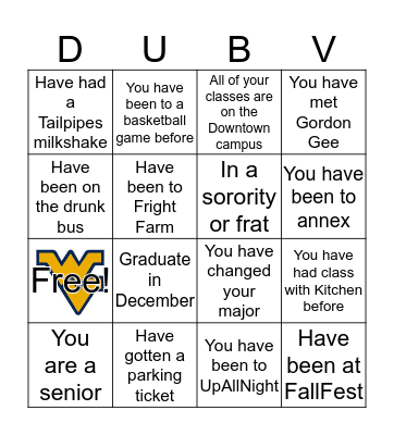 WVU BINGO Card