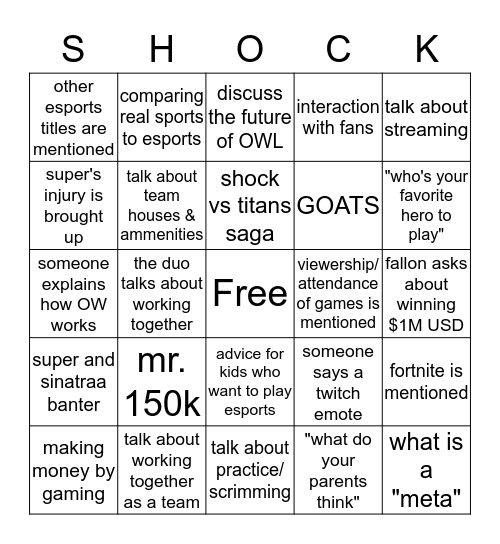 Super and Sinatraa on Fallon Bingo Card